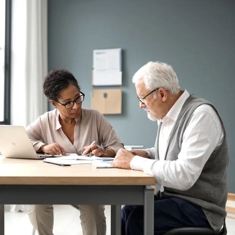 Senior couple reviewing insurance plan with advisor